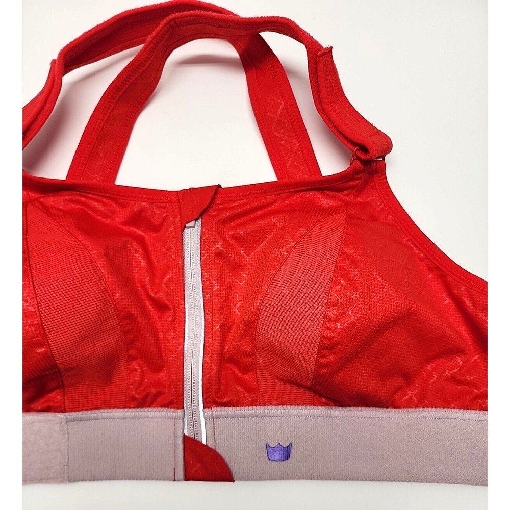 SHEFIT Red Front-Zip Cross-Back Sports Bra with Pink Band - Picture 6 of 8